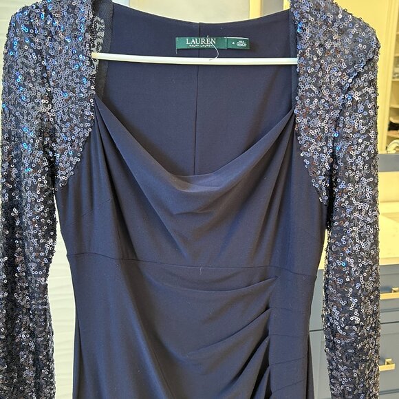 Ralph Lauren Navy Sequined Evening Dress - Picture 4 of 4